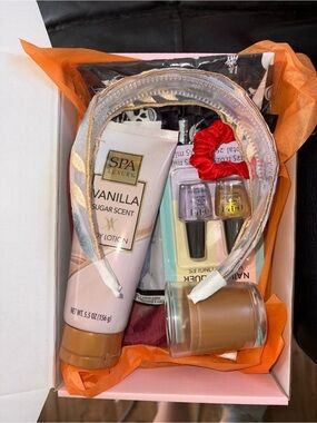 Vanilla Sugar Spa Self Care Gift Basket Box Body Lotion OPI Nail Polish Manicure